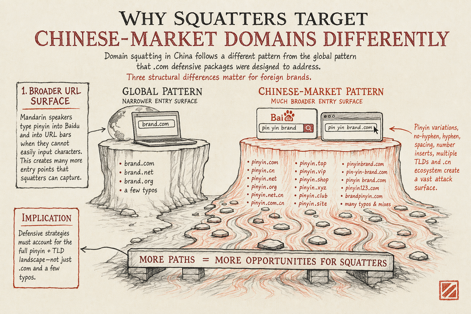 Defensive Domain Registration for Chinese Brands — key considerations illustration