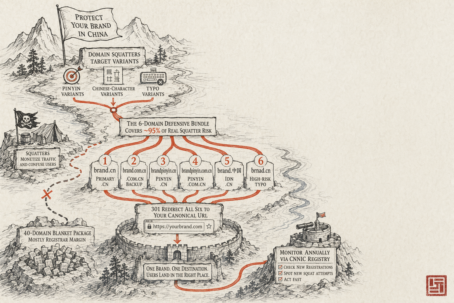 Defensive Domain Registration for Chinese Brands — overview illustration