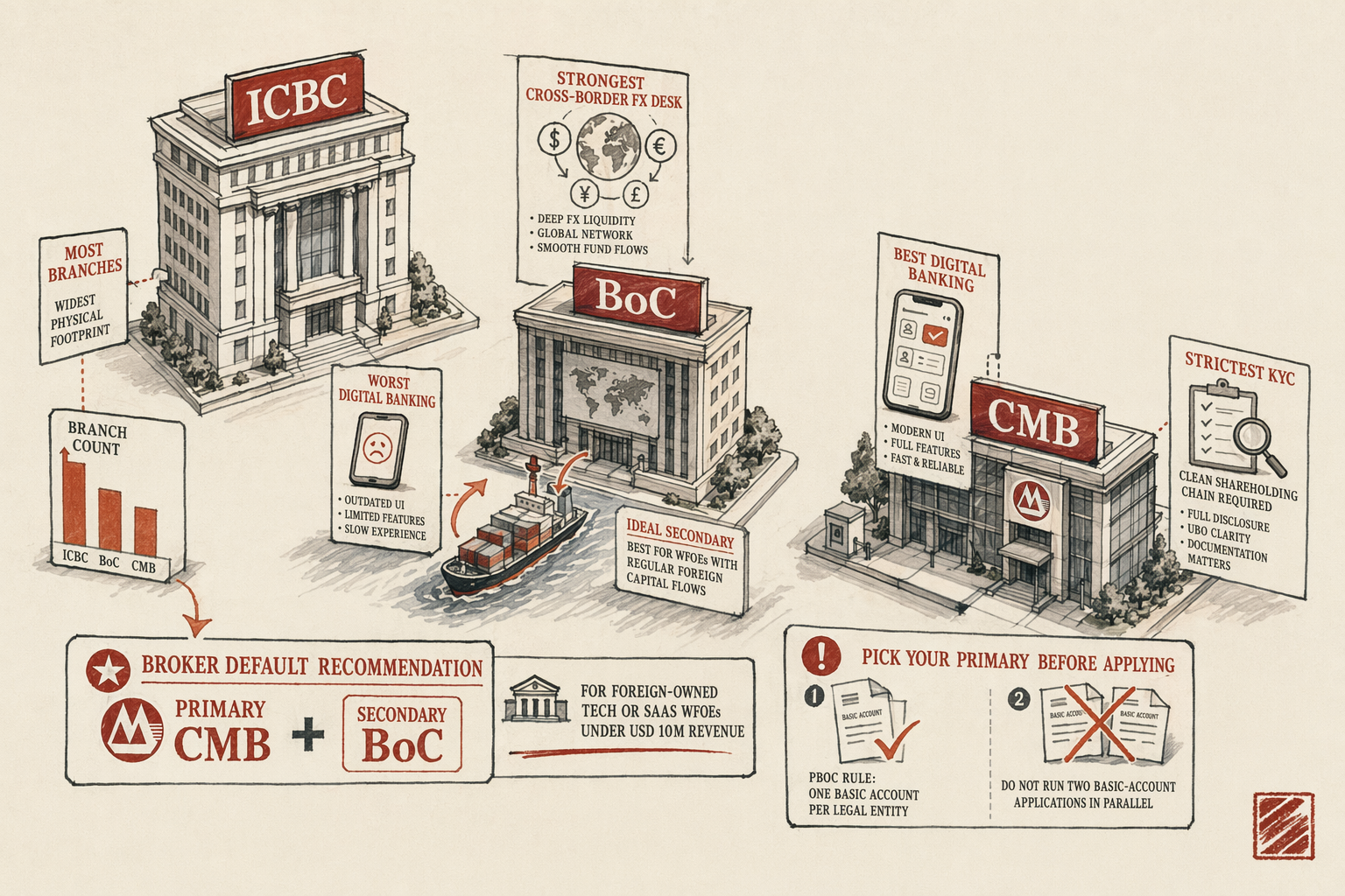 ICBC vs BoC vs CMB for Foreign-Owned WFOEs — overview illustration